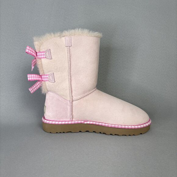 Women's UGG Boots Bailey Bow Gingham Seashell Pink Sz 7 Coquette 1101669 RARE! - Picture 9 of 16